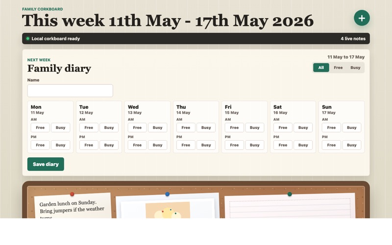 Family Corkboard weekly diary